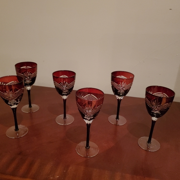 Bohemian Red Stemmed ,cut to clear ruby red crystal liquor glass - Picture 6 of 6